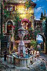 Fountain Canvas Paintings - Twilght by the Fountain